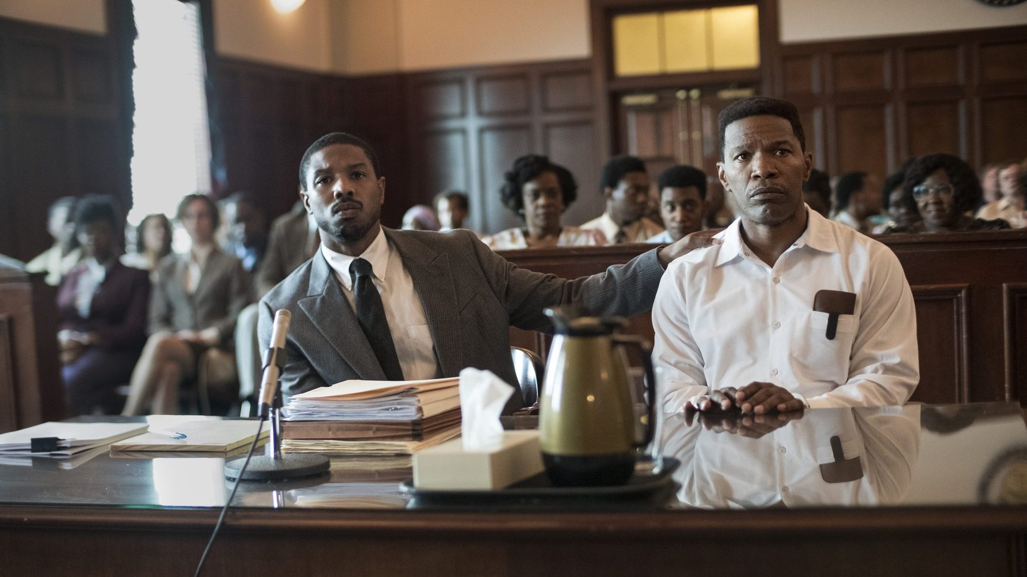 Michael B. Jordan and Jamie Foxx star in a scene from the movie "Just Mercy." The Catholic News Service classification is A-III -- adults. The Motion Picture Association of America rating is PG-13 -- parents strongly cautioned. Some material may be inappropriate for children under 13. (CNS photo/Warner Bros.)