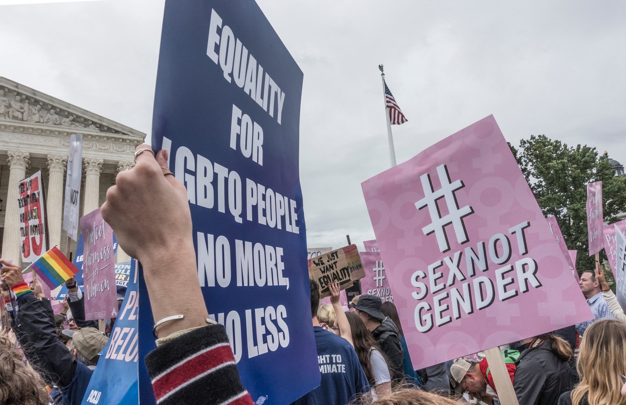 A rally outside the Supreme Court Oct. 8, 2019, as oral arguments are heard for the case Bostock v. Clayton. (Shutterstock)
