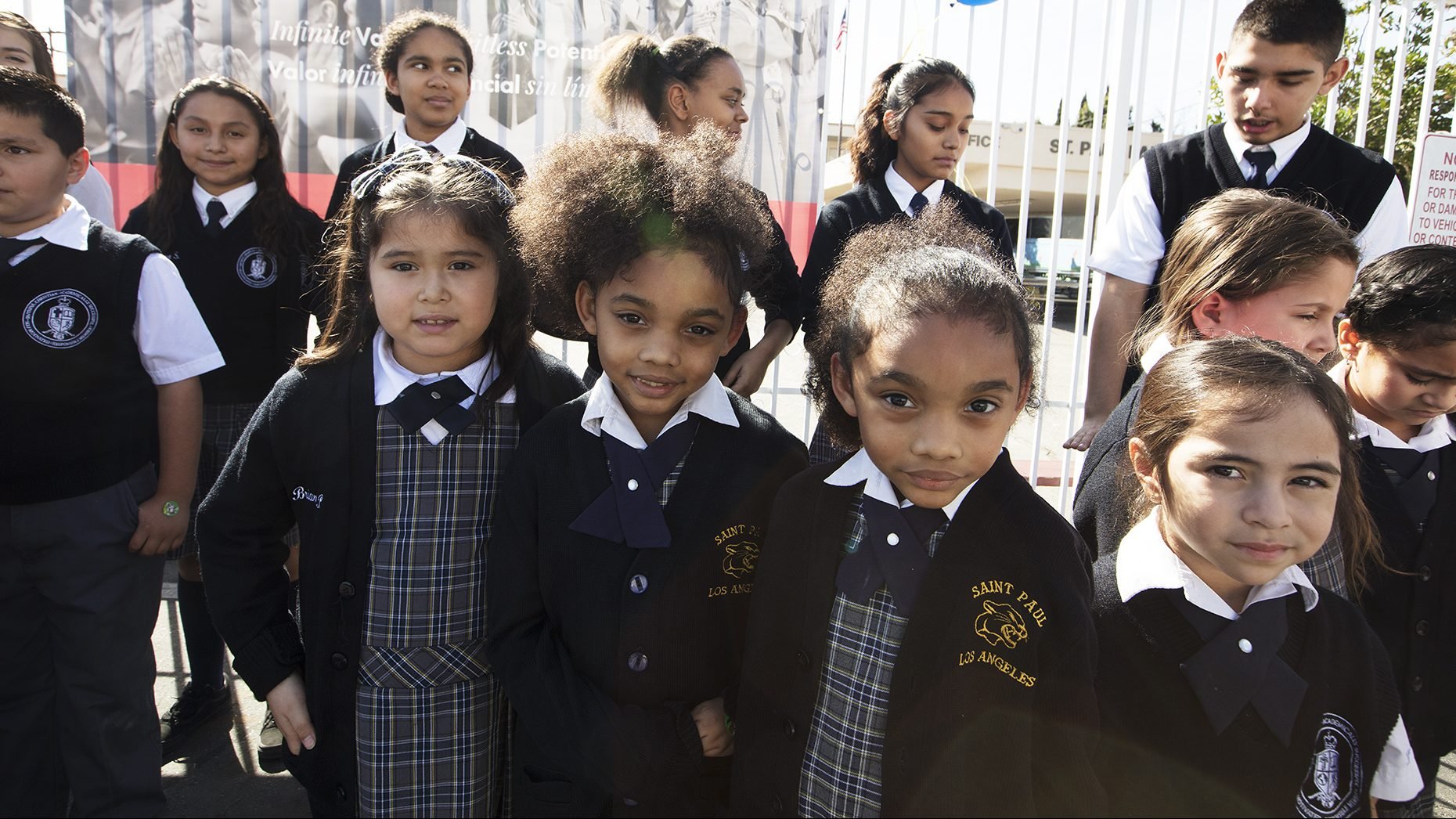 Students at St. Paul School in Los Angeles pose for a picture during Catholic Schools Week in 2018. (Victor Alemán)
