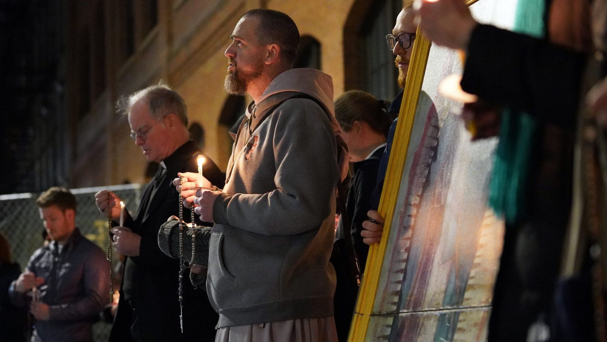 Father Fidelis Moscinski, a member of the Franciscan Friars of the Renewal, joins fellow pro-life advocates in reciting the rosary across the street from Planned Parenthood's Margaret Sanger clinic in New York City Feb. 24, 2020. (CNS photo/Gregory A. Shemitz)