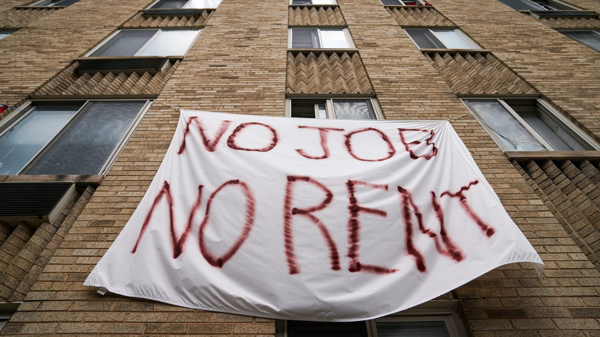 Residents in Washington push for the cancelation of rent Aug. 20, 2020, during the coronavirus pandemic. (CNS photo/Sarah Silbiger, Reuters)