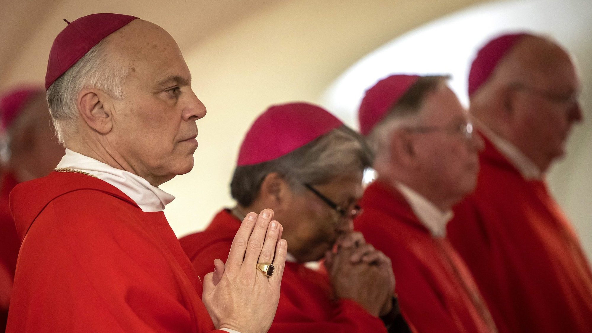 Archbishop Salvatore J. Cordileone of San Francisco is seen with other bishops in the crypt of St. Peter's Basilica Jan. 27, 2020, during their "ad limina" visit to the Vatican. (CNS photo/Stefano Dal Pozzolo)