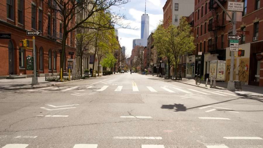 Normally busy streets in Manhattan are deserted April 10, 2020, after officials imposed a Covid-19 lockdown. (George Wirt/Shutterstock via CNA)