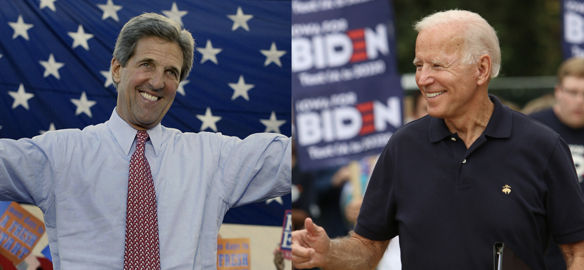 Left: John Kerry (LUKE FRAZZA/AFP VIA GETTY IMAGES.) Right: Joe Biden. (SHUTTERSTOCK)