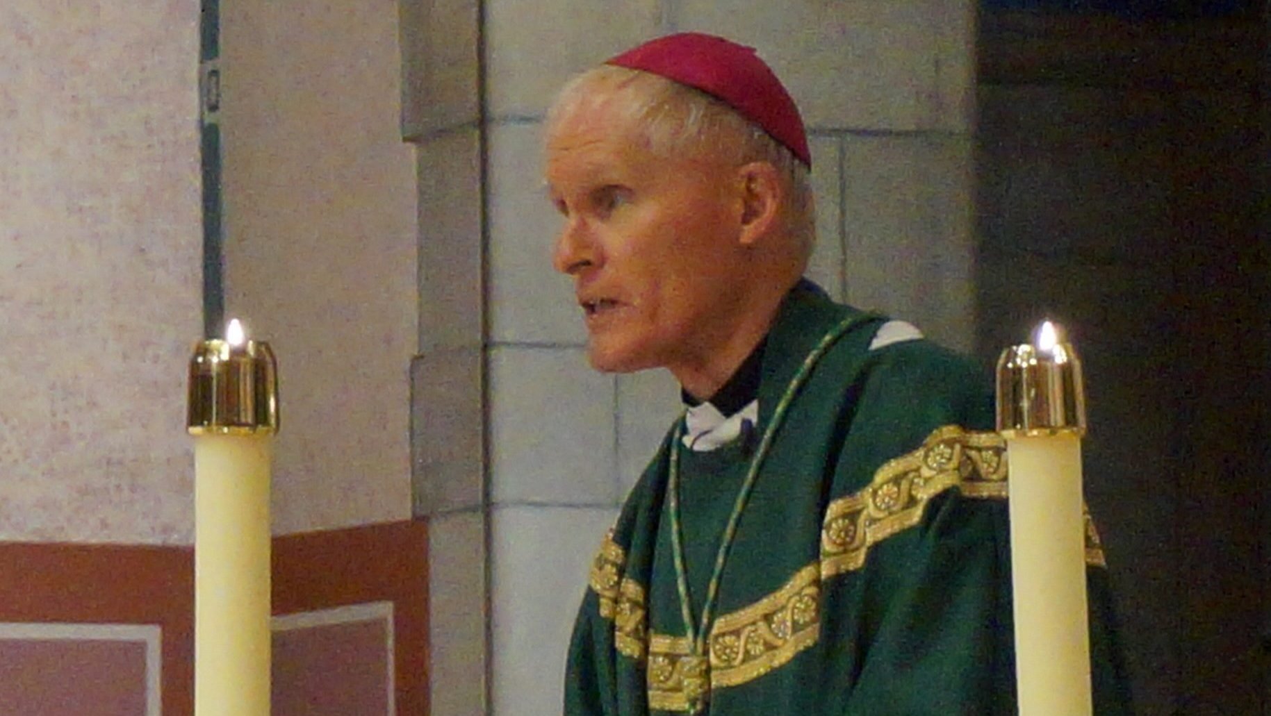 Bishop Mark E. Brennan of Wheeling-Charleston, W.Va., delivers the homily during a vigil Mass he celebrated Oct. 3, 2020, at the Cathedral of St. Joseph in Wheeling, W.Va., in observance of October as Domestic Violence Awareness Month. (CNS photo/Colleen Rowan, The Catholic Spirit)