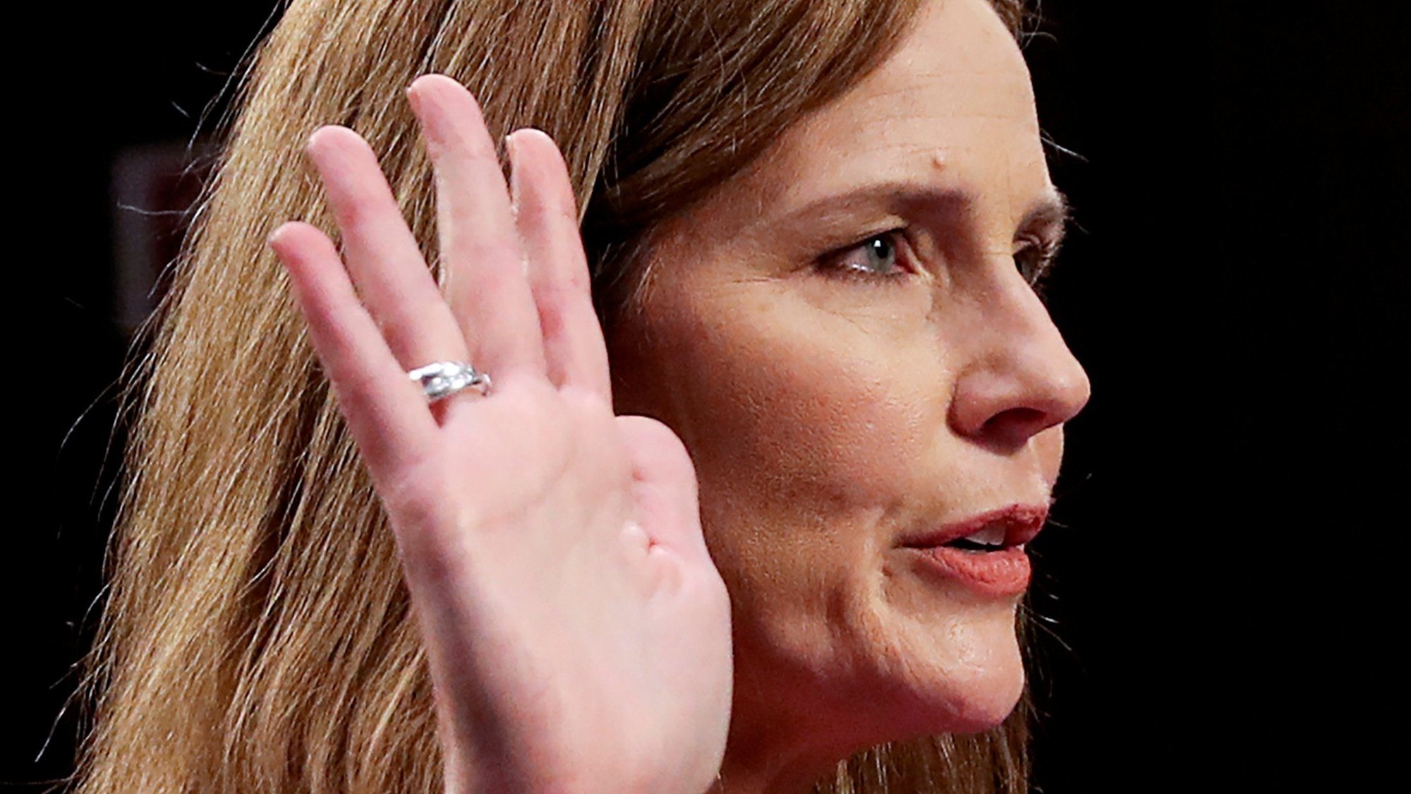 Judge Amy Coney Barrett of the U.S. Court of Appeals for the 7th Circuit, President Donald Trump's nominee for the U.S. Supreme Court, is sworn in during a confirmation hearing before the Senate Judiciary Committee on Capitol Hill in Washington Oct. 12, 2020. (CNS photo/Leah Millis, Pool via Reuters)