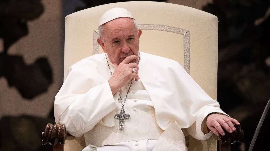 Pope Francis attends the general audience in the Paul VI Audience Hall Oct. 21, 2020. (Vatican Media via CNA)