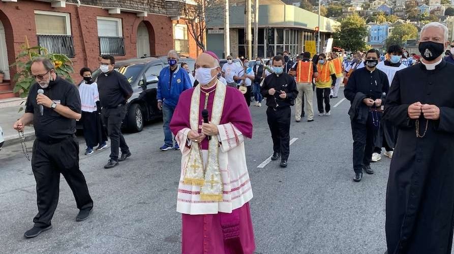 Archbishop Salvatore Cordileone during an Oct. 3 rosary rally in San Francisco. (Courtesy photo via CNA)