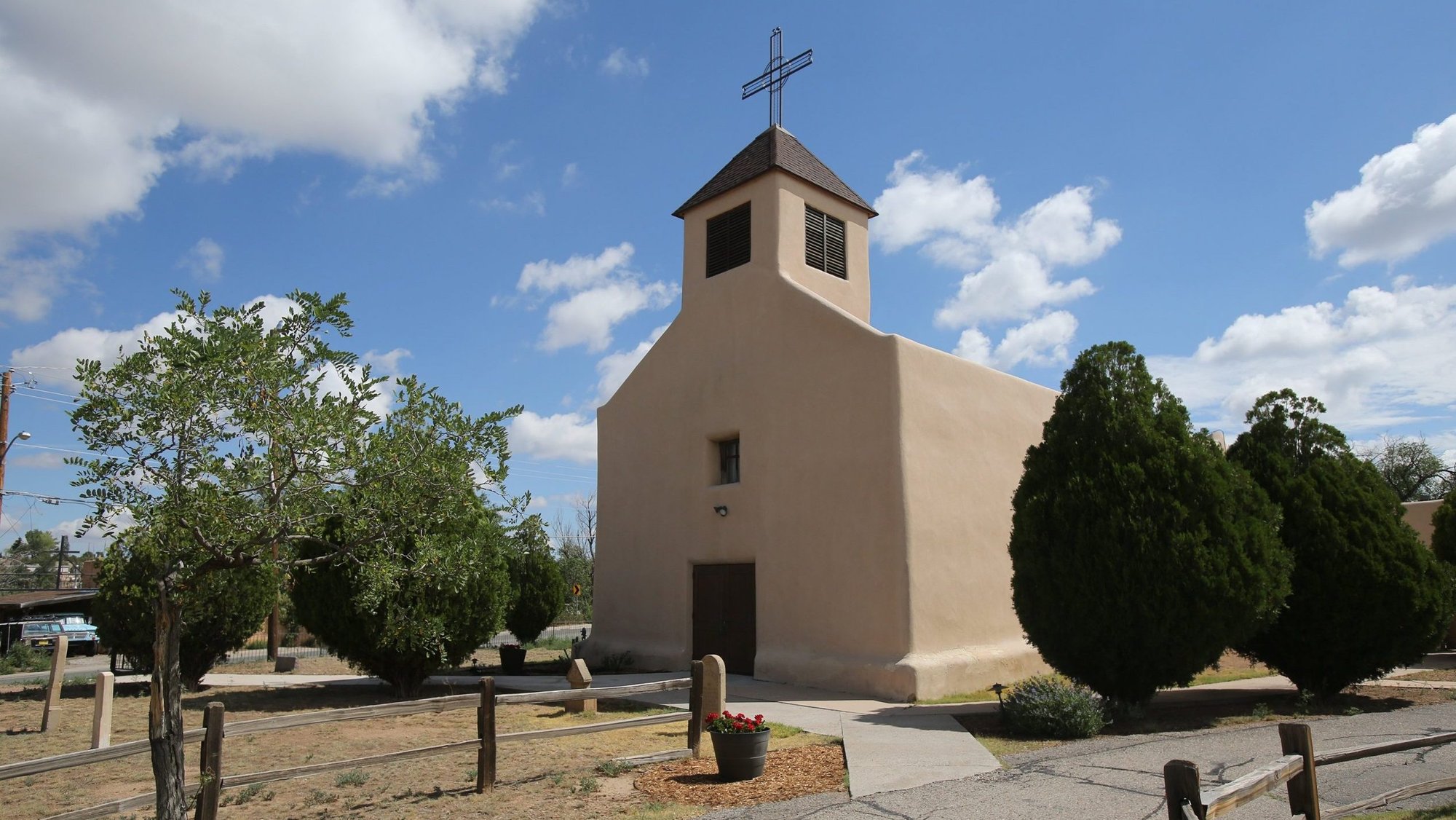 The historic San Isidro Church is pictured in Santa Fe, N.M., July 26, 2020. (CNS photo/Bob Roller)