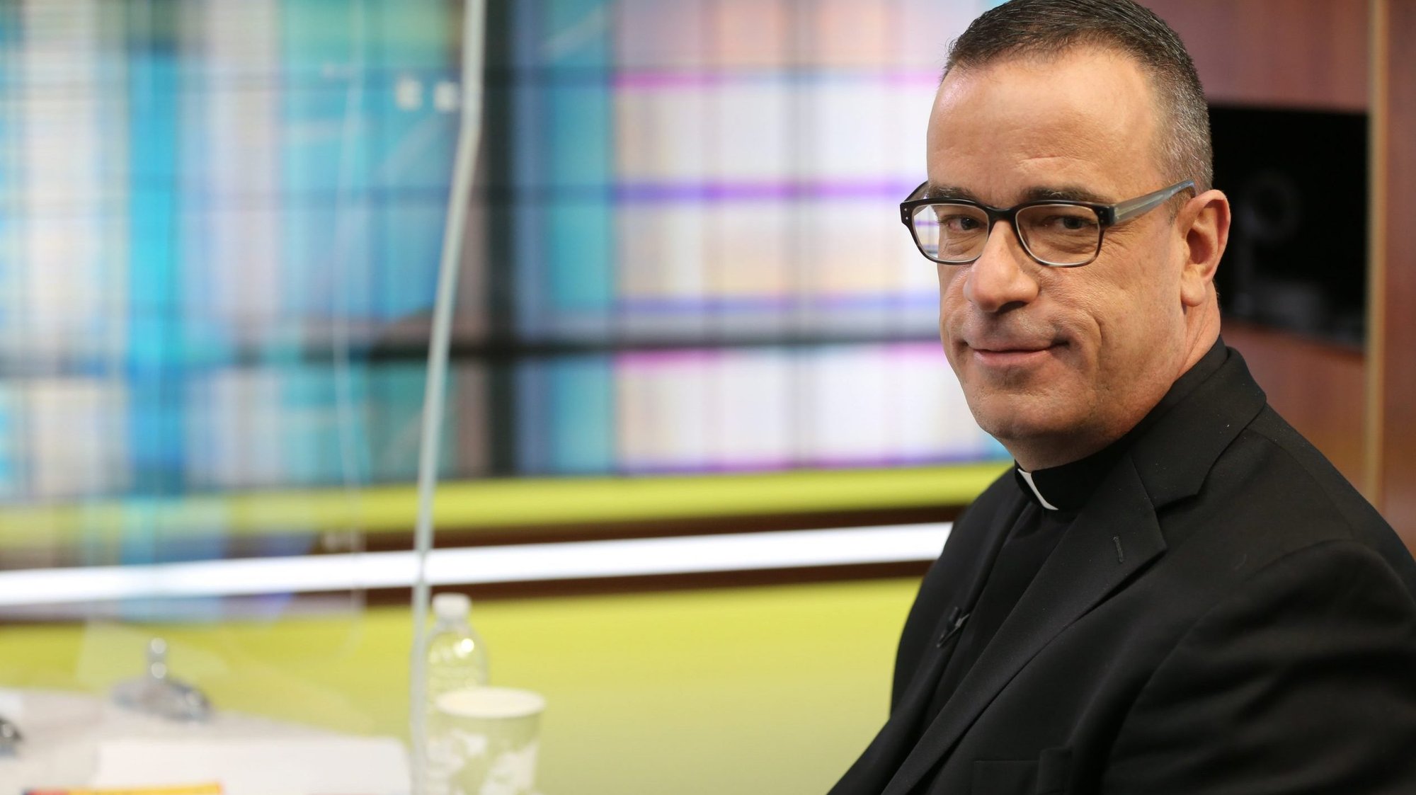 Msgr. J. Brian Bransfield, outgoing general secretary of the U.S. Conference of Catholic Bishops, smiles during a break Nov. 16, 2020, in the bishops' virtual fall meeting at the USCCB headquarters in Washington. (CNS photo/Bob Roller)