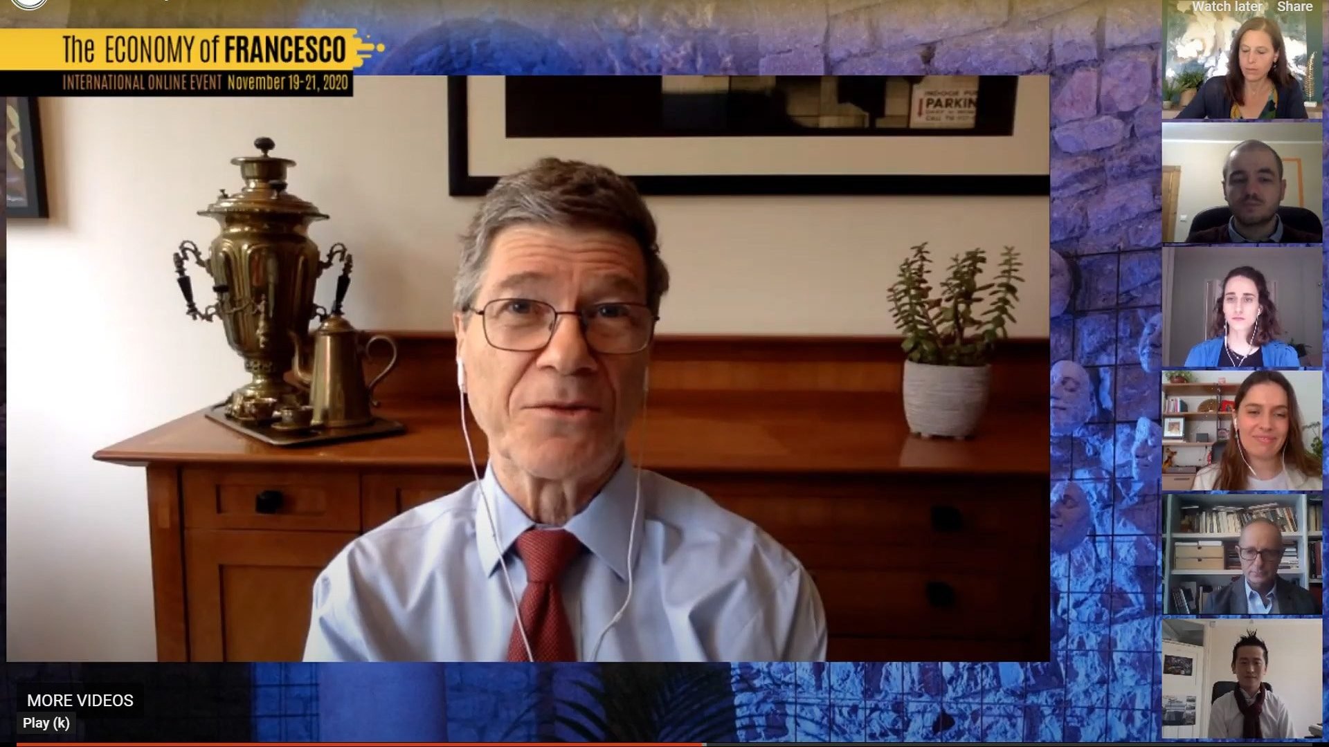 Jeffrey D. Sachs, an economist and professor of Sustainable Development at Columbia University, participates in the "Economy of Francesco" virtual meeting in this screen capture from YouTube Nov. 19, 2020. The meeting is a project of Pope Francis, who has called for a different kind of economy that better respects humanity and nature. The pope is scheduled to address the meeting Nov. 21. (CNS photo)