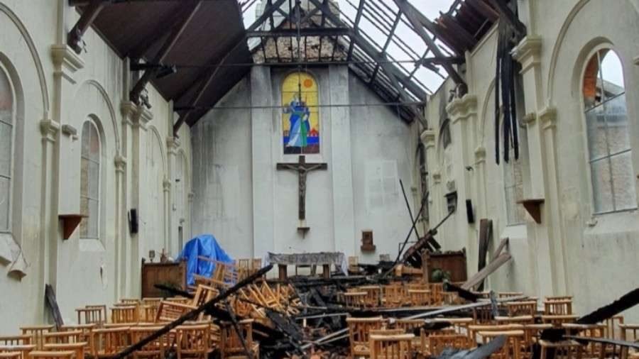 The aftermath of a fire at the Parish of St. Paul in Corbeil-Essonnes, France, July 4, 2020. (OIDACE via CNA)