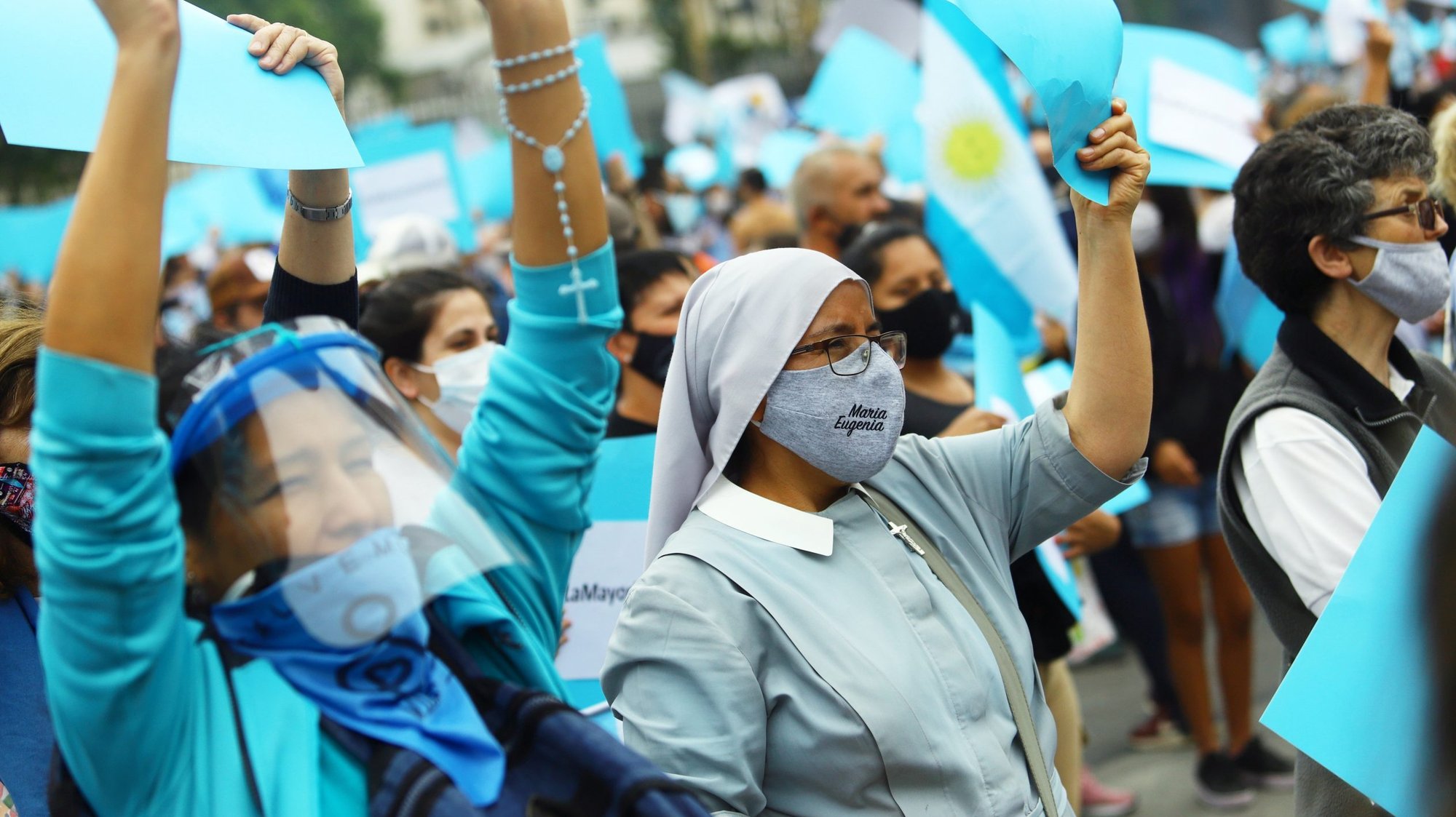 A nun and other pro-life supporters participate in a rally outside the National Congress building in Buenos Aires, Argentina, Nov. 28, 2020. Argentine legislators are considering a bill that would permit abortion during the first 14 weeks of pregnancy and allow it at any time for health reasons or in the case of rape. (CNS photo/Matias Baglietto, Reuters)