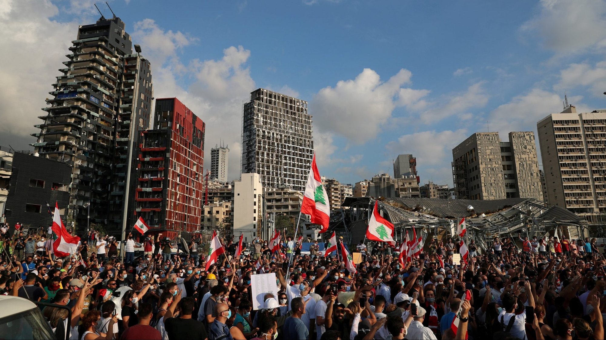 Demonstrators take part in protests near the site of the Aug. 4 blast at Beirut's port area, in Lebanon Aug. 11, 2020. Pope Francis wrote a Christmas letter to people of Lebanon, who are still suffering the emotional and political aftermath of the August explosion at the port of Beirut. (CNS photo/Alkis Konstantinidis, Reuters)