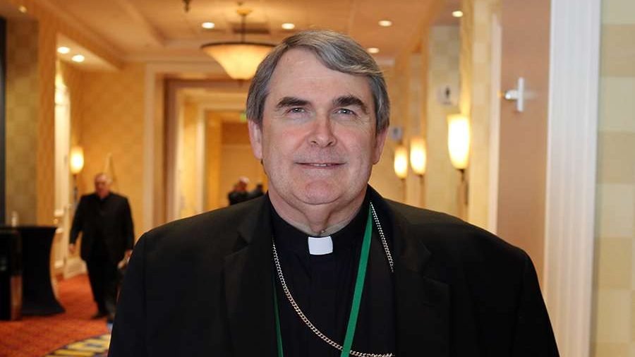 Bishop Michael Fisher outside the meeting hall during the 2019 USCCB General Assembly, June 12, 2019. (Kate Veik/CNA)