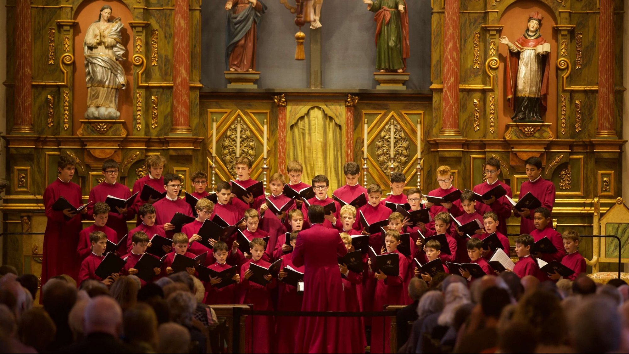 The Schola Cantorum of the London Oratory School singing at the Carmel Mission in California during the Carmel Bach Festival 2019. (Anita Morrison via CNA)