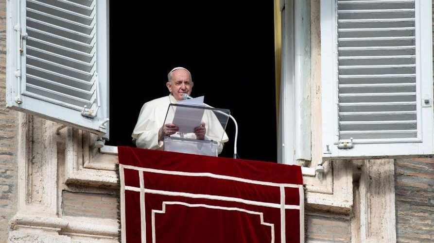 Pope Francis delivers an Angelus address overlooking St. Peter’s Square. (Vatican Media via CNA)