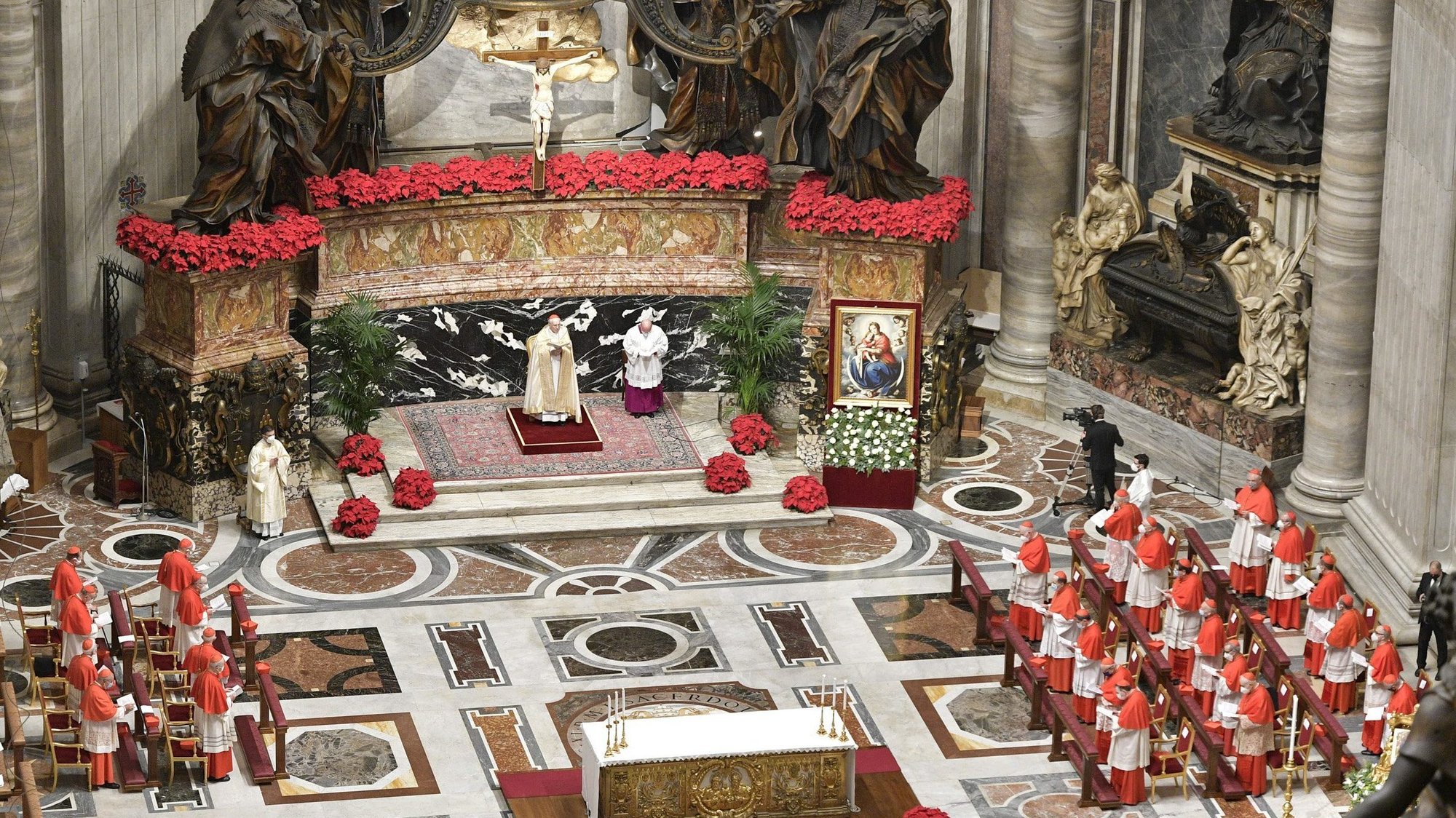 Cardinal Giovanni Battista Re, dean of the College of Cardinals, leads a New Year's Eve evening prayer and the singing of the "Te Deum" to thank God for the year that is ending. The Vatican announced earlier in the day that Pope Francis, 84, would not preside over the celebration in St. Peter's Basilica due to "painful sciatica." (CNS photo/Vatican Media)