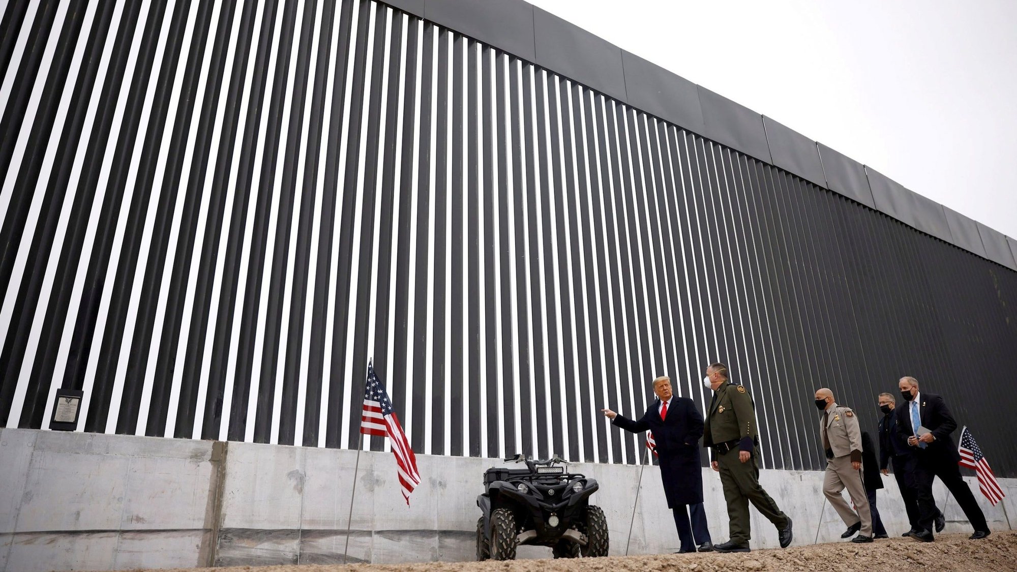 President Donald Trump visits the U.S.-Mexico border wall in Alamo, Texas, Jan. 12, 2021. (CNS photo/Carlos Barria, Reuters)