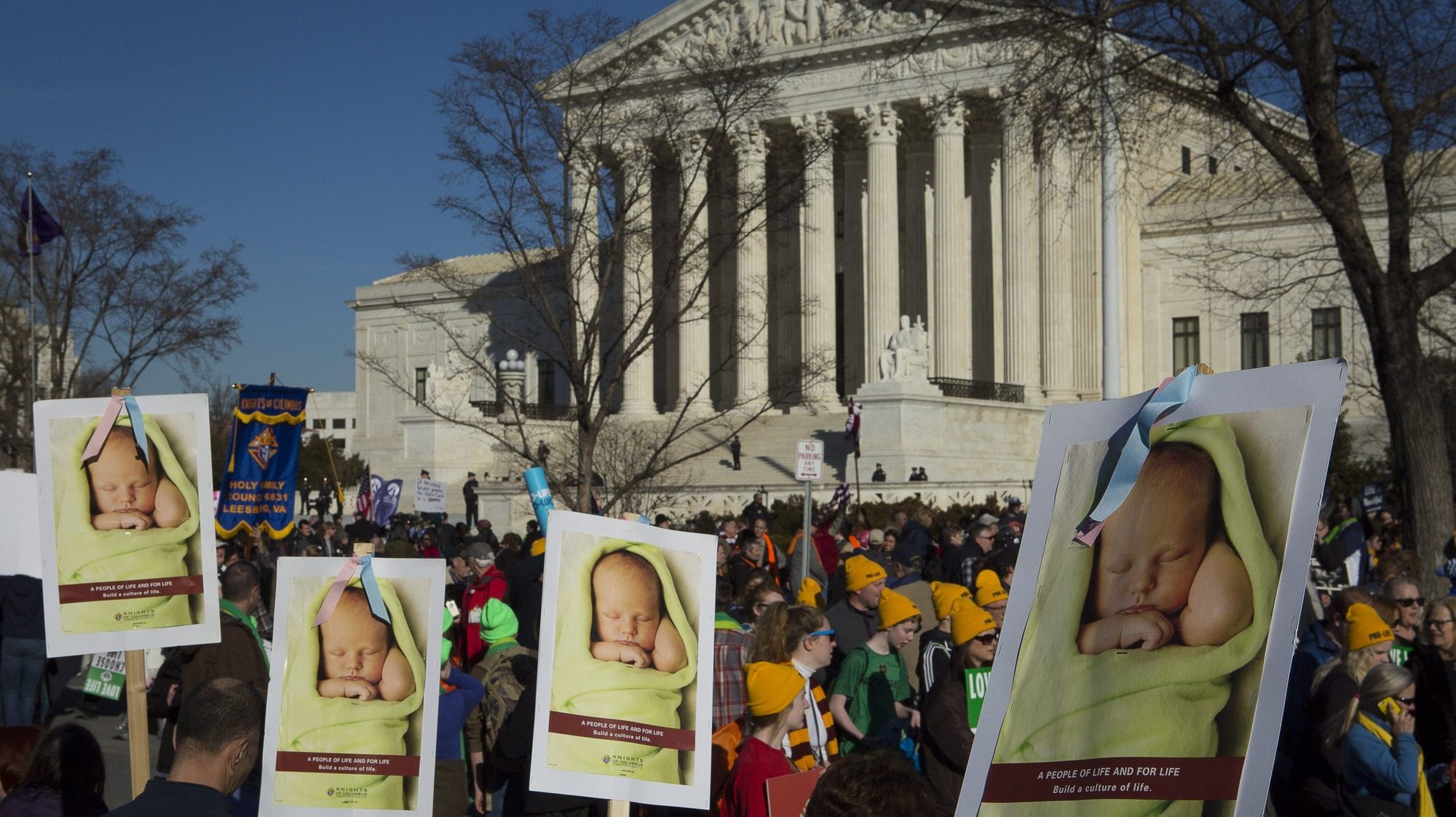 Pro-life advocates gather near the U.S. Supreme Court in Washington Jan. 19, 2018. (CNS photo/Tyler Orsburn)