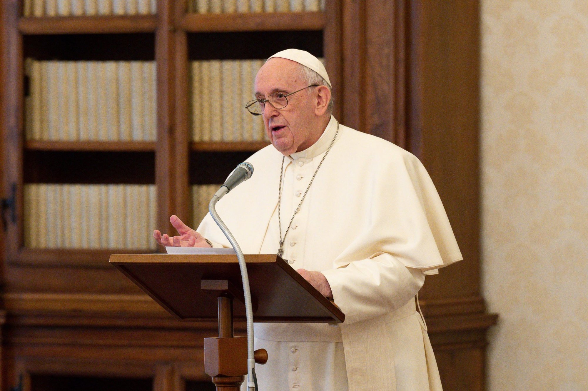 Pope Francis leads the Angelus from the Apostolic Palace at the Vatican Jan. 24, 2021. (CNS photo/Vatican Media)