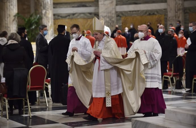 Cardinal Kurt Koch, president of the Pontifical Council for Promoting Christian Unity, leads vespers to close the Week of Prayer for Christian Unity, at the Basilica of St. Paul Outside the Walls in Rome Jan. 25, 2021. (Stefano Spaziani/Pool via CNS)
