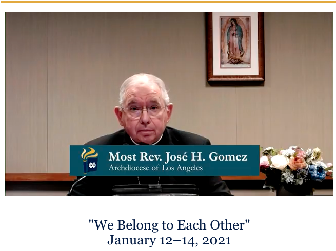 Archbishop Gomez delivers a virtual keynote address at Notre Dame’s Winter Conference Jan. 12. (Courtesy ND Twitter)