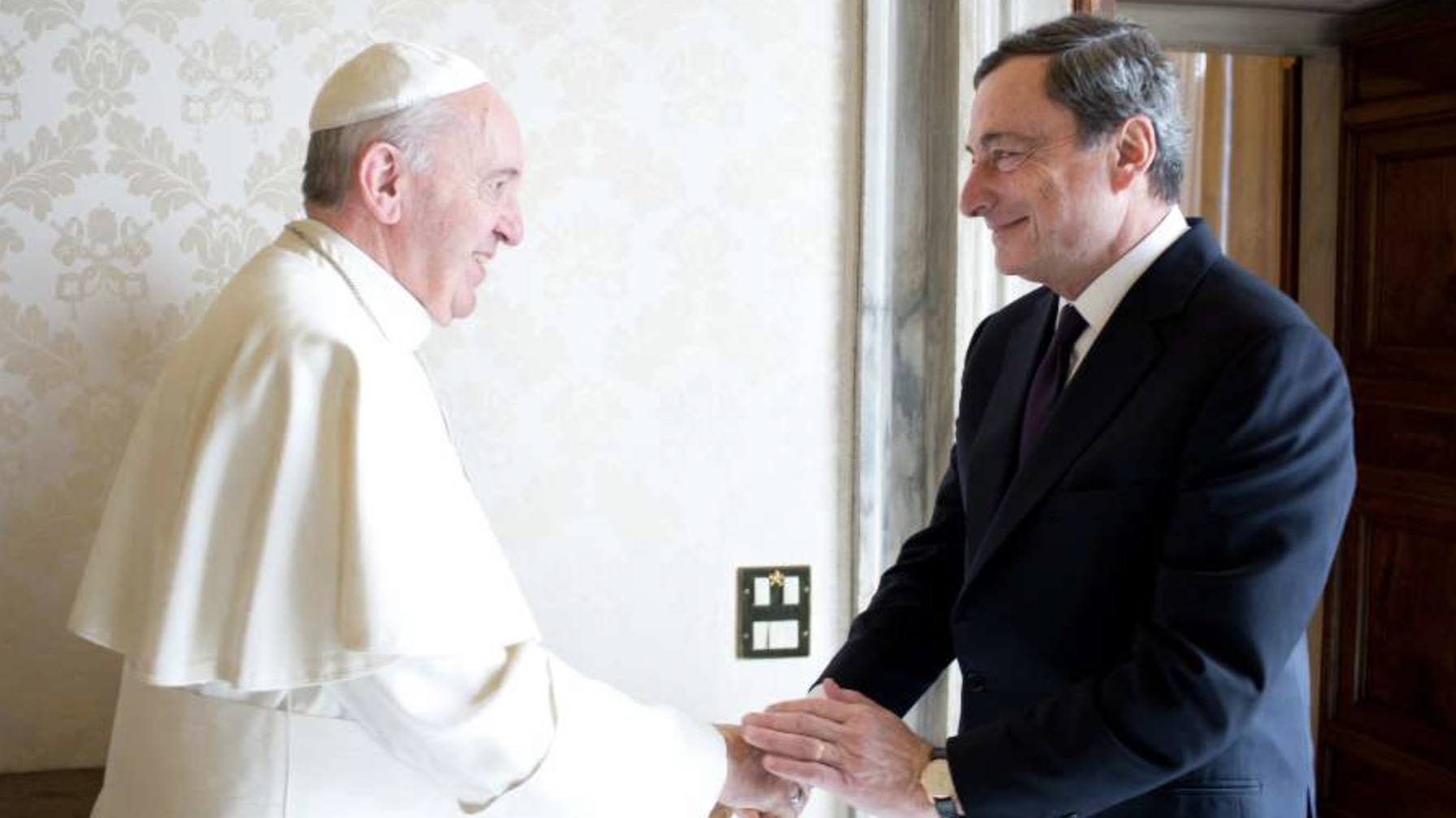 Pope Francis greets Mario Draghi at the Vatican on Oct. 19, 2013. (Vatican Media via CNA)