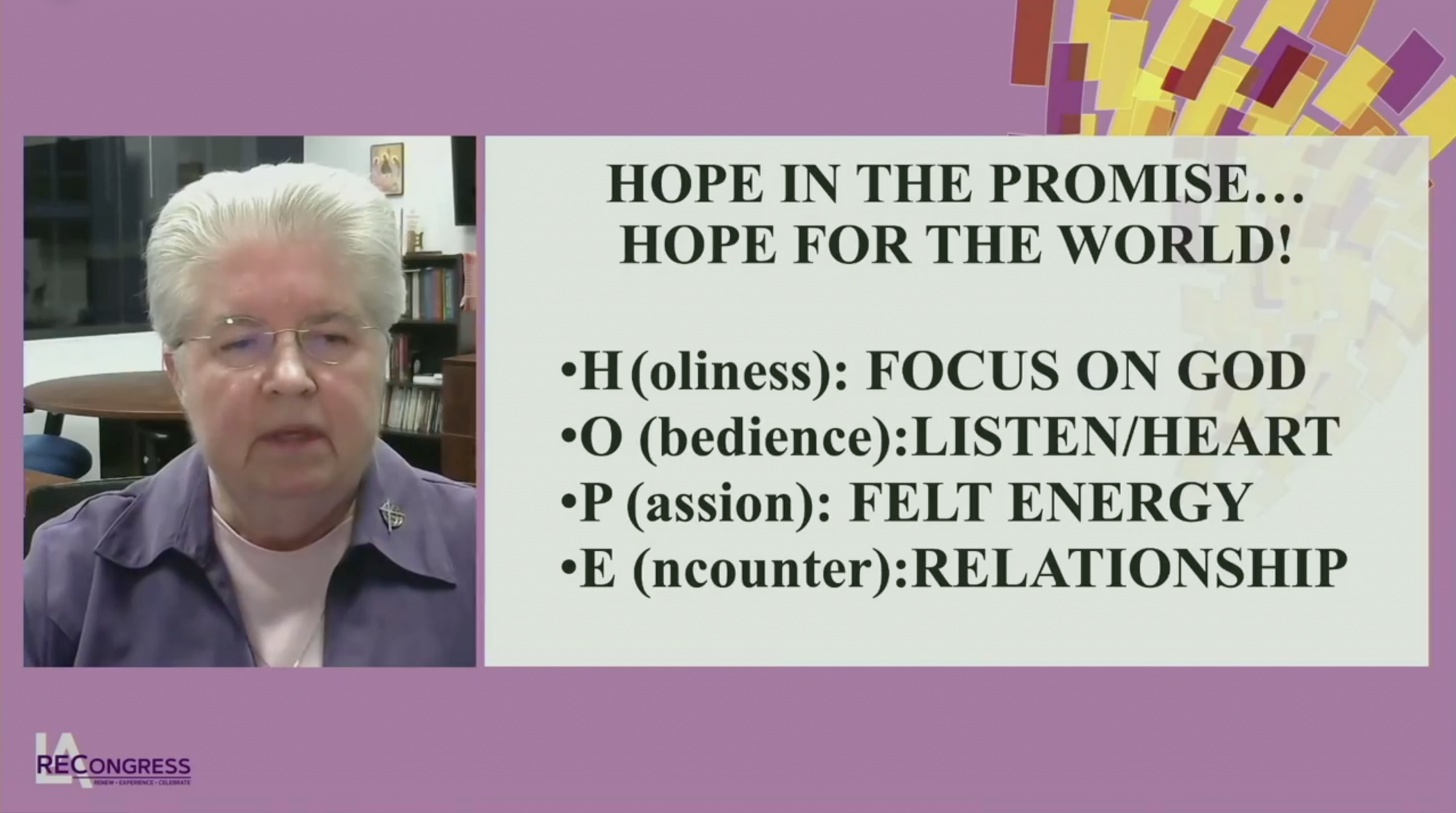 Sister Carol Zinn speaks before the REC 2021 closing liturgy Feb. 21. (Screenshot via Facebook)