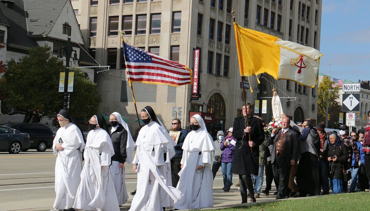 Women religious and other Catholics in Detroit march during a Unite Our Nation procession on Oct. 31, 2020. The procession was part of a nationwide campaign to take Christ to the streets before the presidential election. (CNS /Dan Meloy, Detroit Catholic)