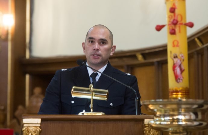 Detective Superintendent Andy Wadey of the Metropolitan Police Service addresses the Christ the King Polish Mission in London, April 11, 2021. (Marcin Mazur/CBCEW via Archdiocese of Southwark/Crux)
