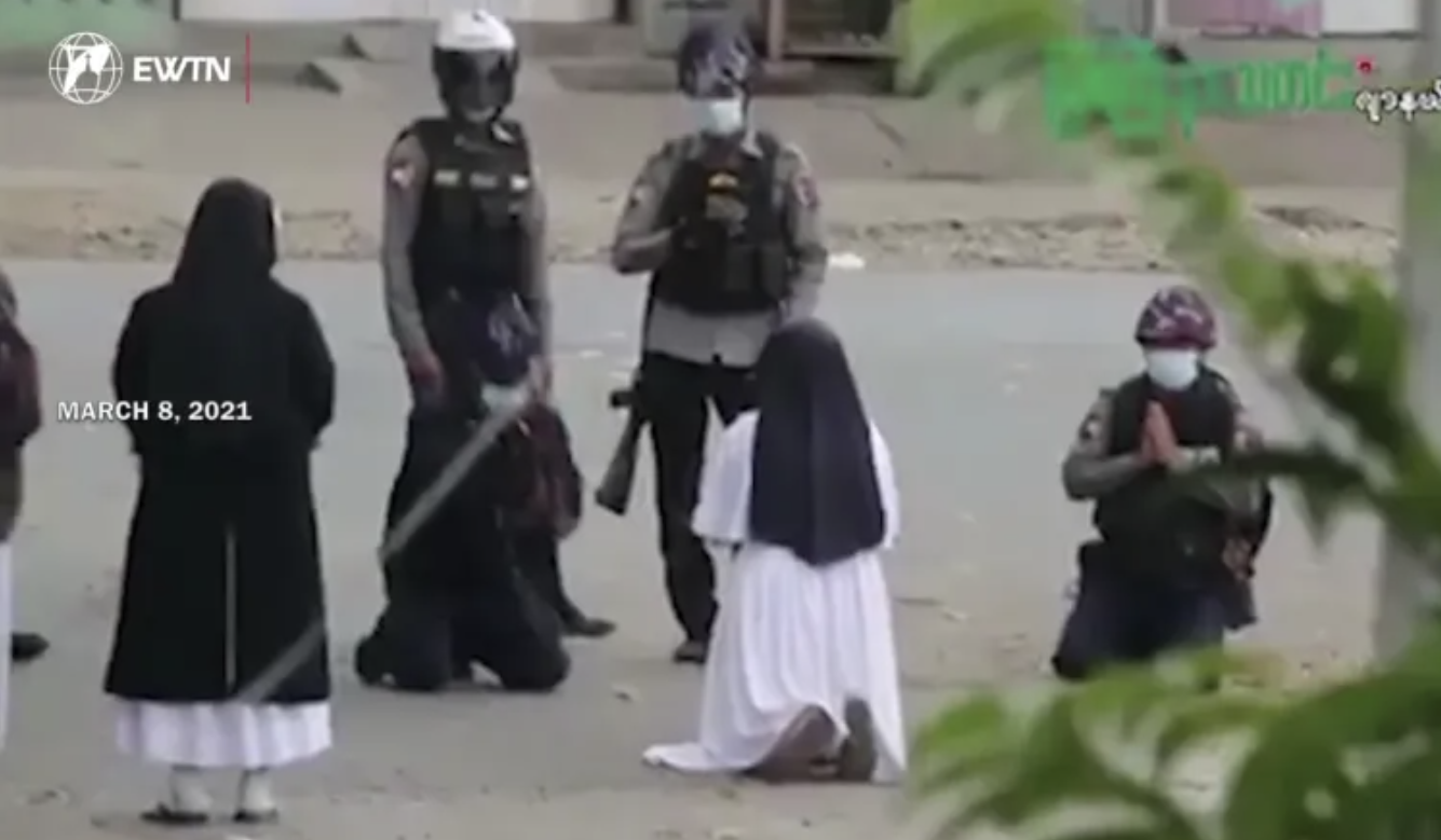 Sr. Ann Rose Nu Tawng begs police not to shoot protesters during Myanmar unrest (Myanmar local media)