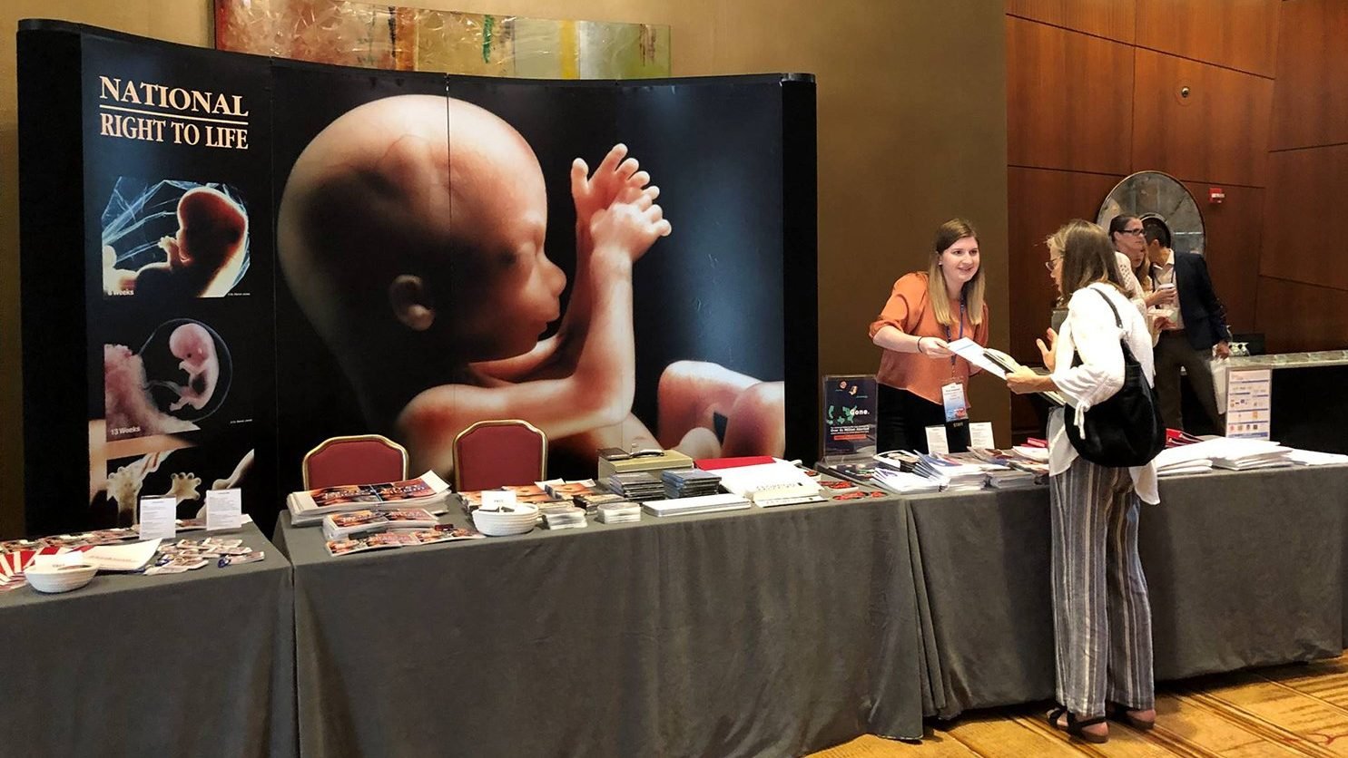 An information booth is seen June 25, 2021, during the 50th annual National Right to Life convention June 25-26 in Herndon, Va. (CNS photo/Leslie Miller, Catholic Herald)