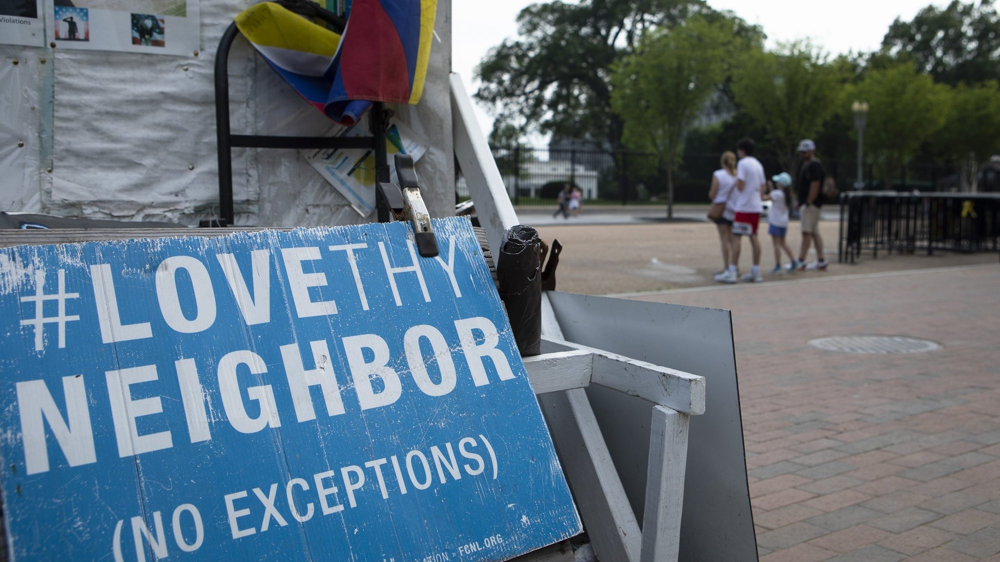 A "Love Thy Neighbor: No Exceptions" sign is seen near the White House in Washington July 7, 2021. (CNS photo/Tyler Orsburn)