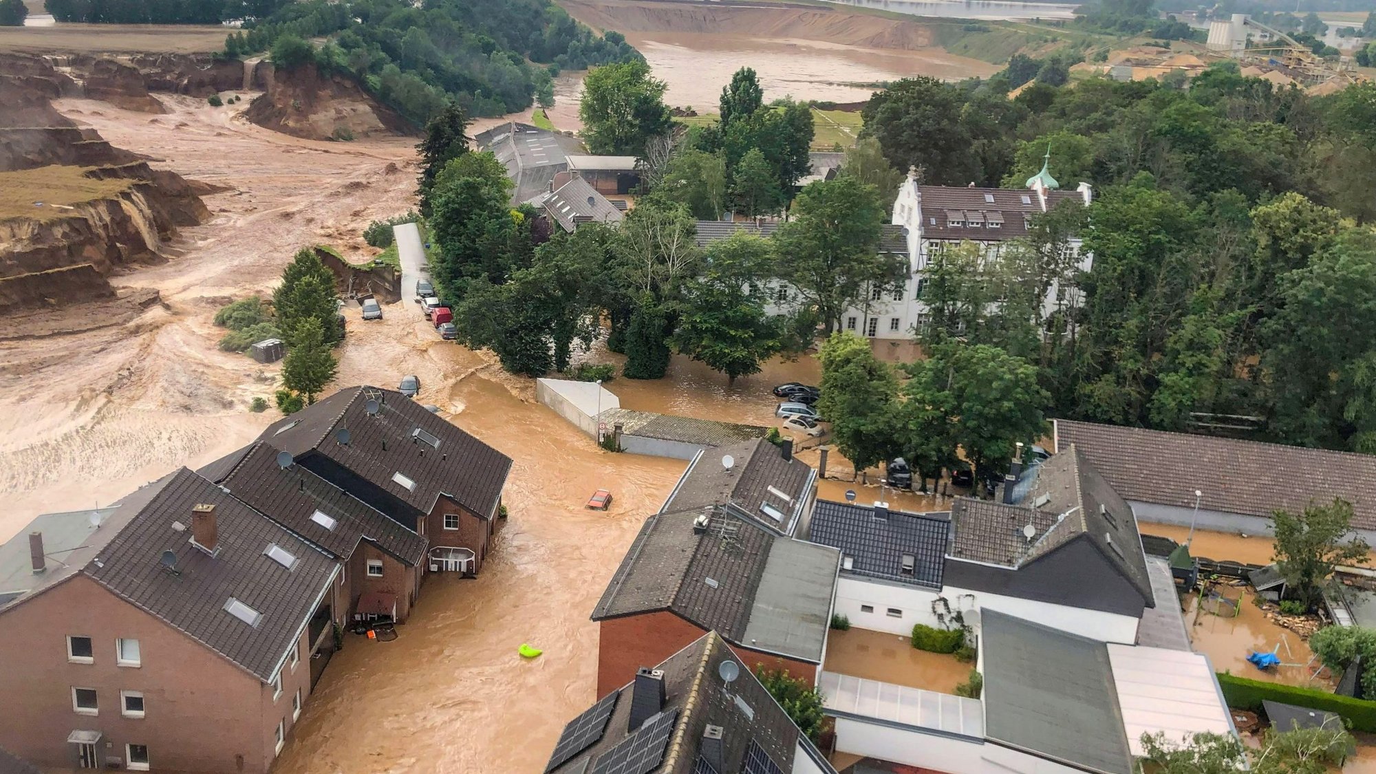 An areal view shows flooding in Erftstadt-Blessem, Germany, July 16, 2021. Pope Francis offered prayers and expressed his closeness to the people of Germany after severe flooding in the western part of the country claimed more than 80 lives. (CNS photo/Rhein-Erft-Kreis, Reuters)