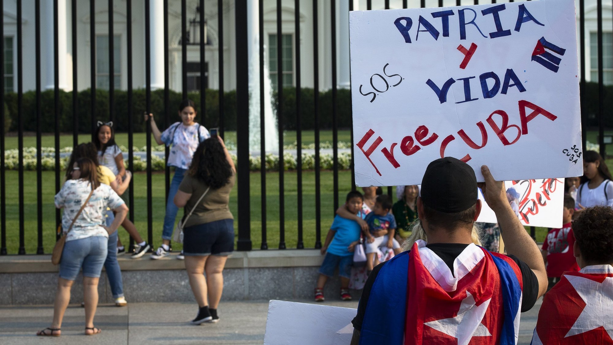 People in Washington demonstrate near the White House July 19, 2021, following July 11 protests in Cuba against the government and a deteriorating economy. (CNS photo/Tyler Orsburn)