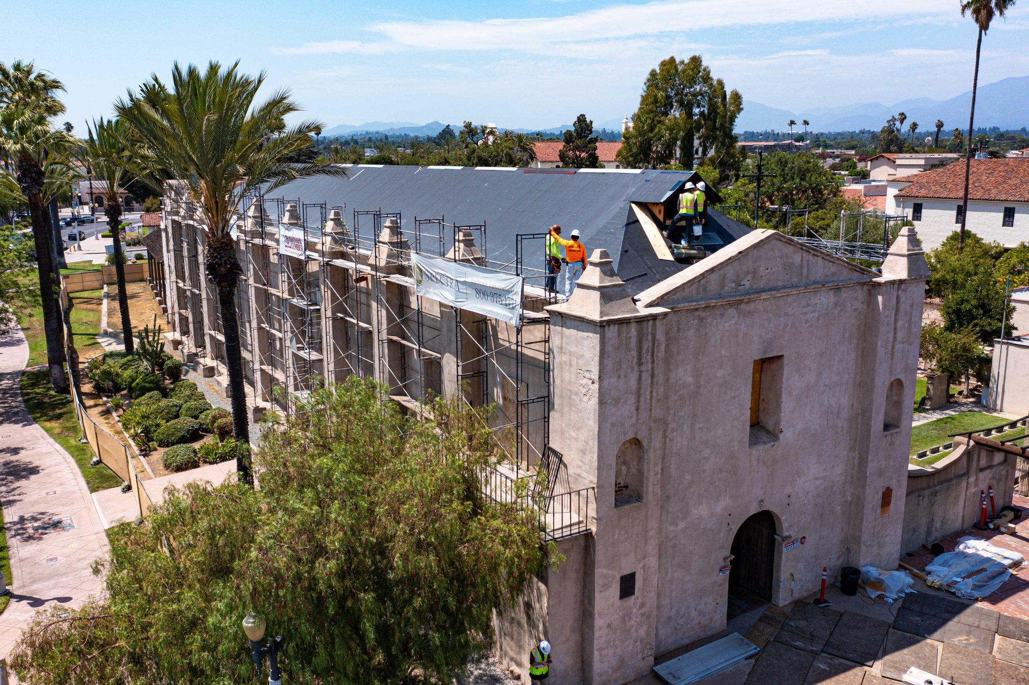Work on Mission San Gabriel continues as scheduled after last year's arson attack. (Courtesy San Gabriel Mission)