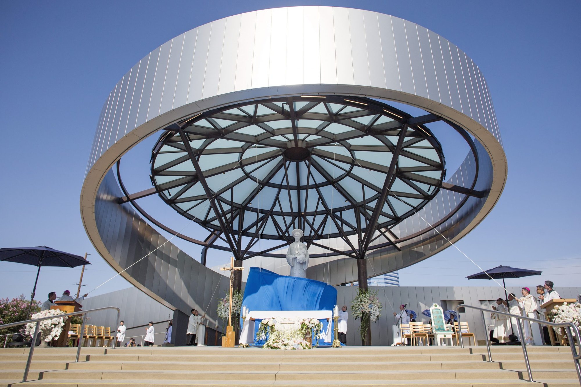 The Diocese of Orange unveiled a new statue to Our Lady of La Vang, special patroness of Vietnamese Catholics, on July 17 at Christ Cathedral. (Steven Georges/RCBO via Diocese of Orange)