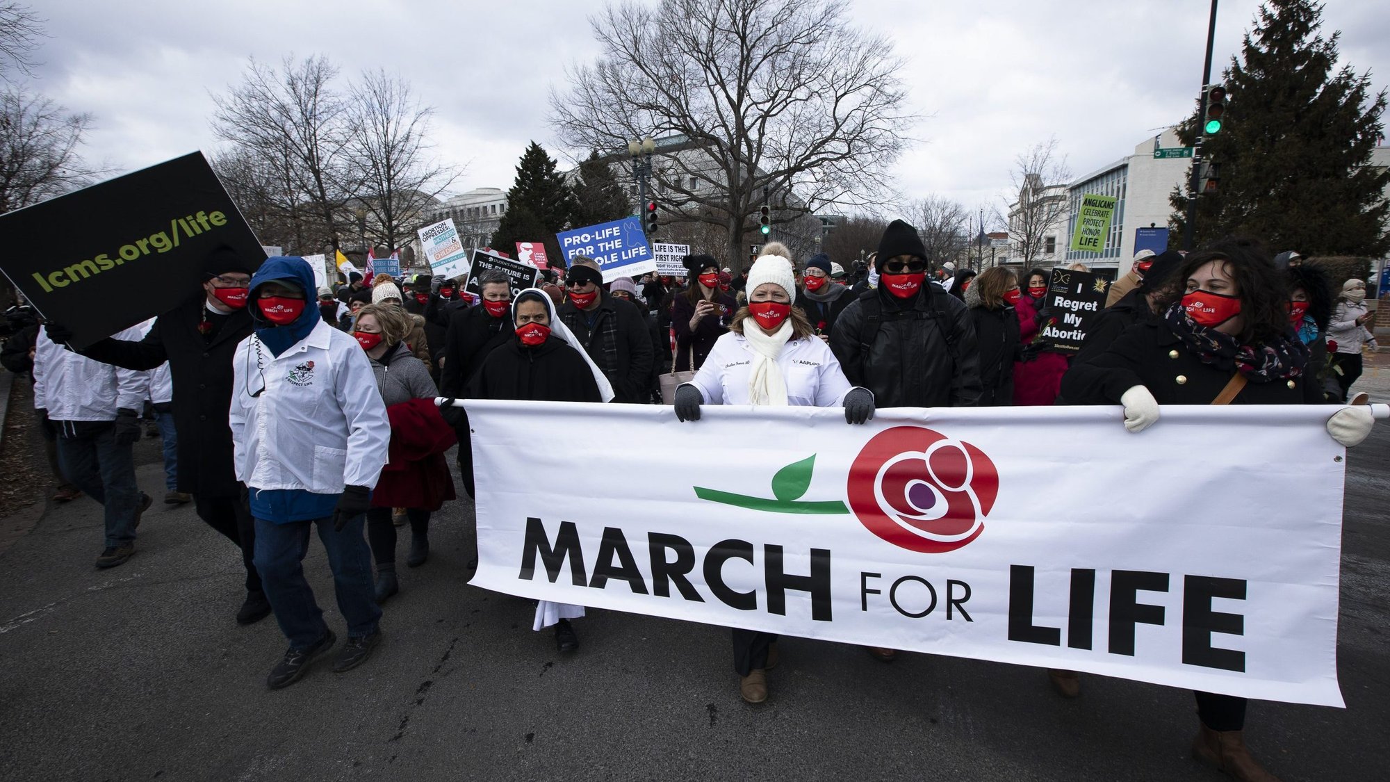 March for Life participants make their way to the U.S. Supreme Court building in Washington Jan. 29, 2021, amid the coronavirus pandemic. (CNS photo/Tyler Orsburn)