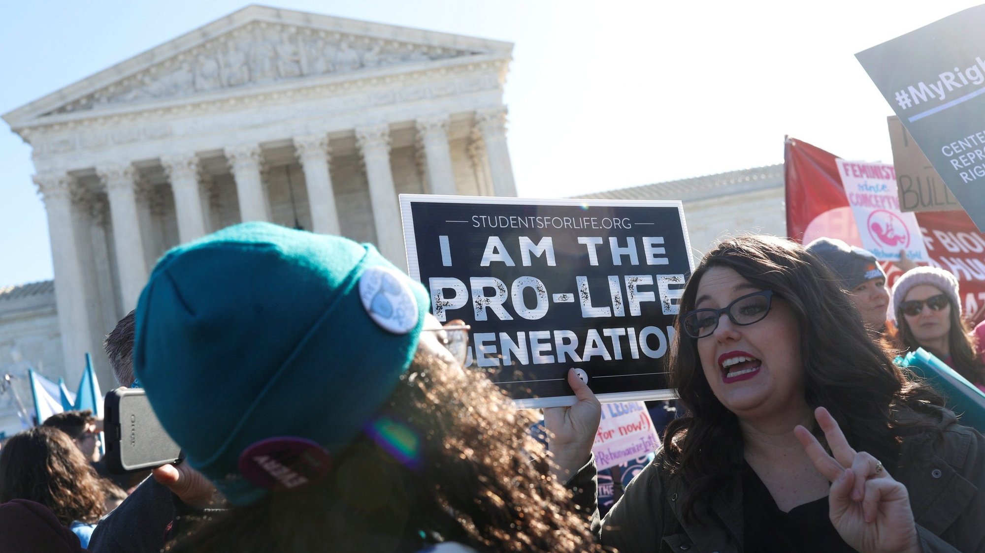 Pro-life demonstrators argue with supporters of legal abortion outside of the U.S. Supreme Court in Washington March 4, 2020. (CNS photo/Tom Brenner, Reuters)