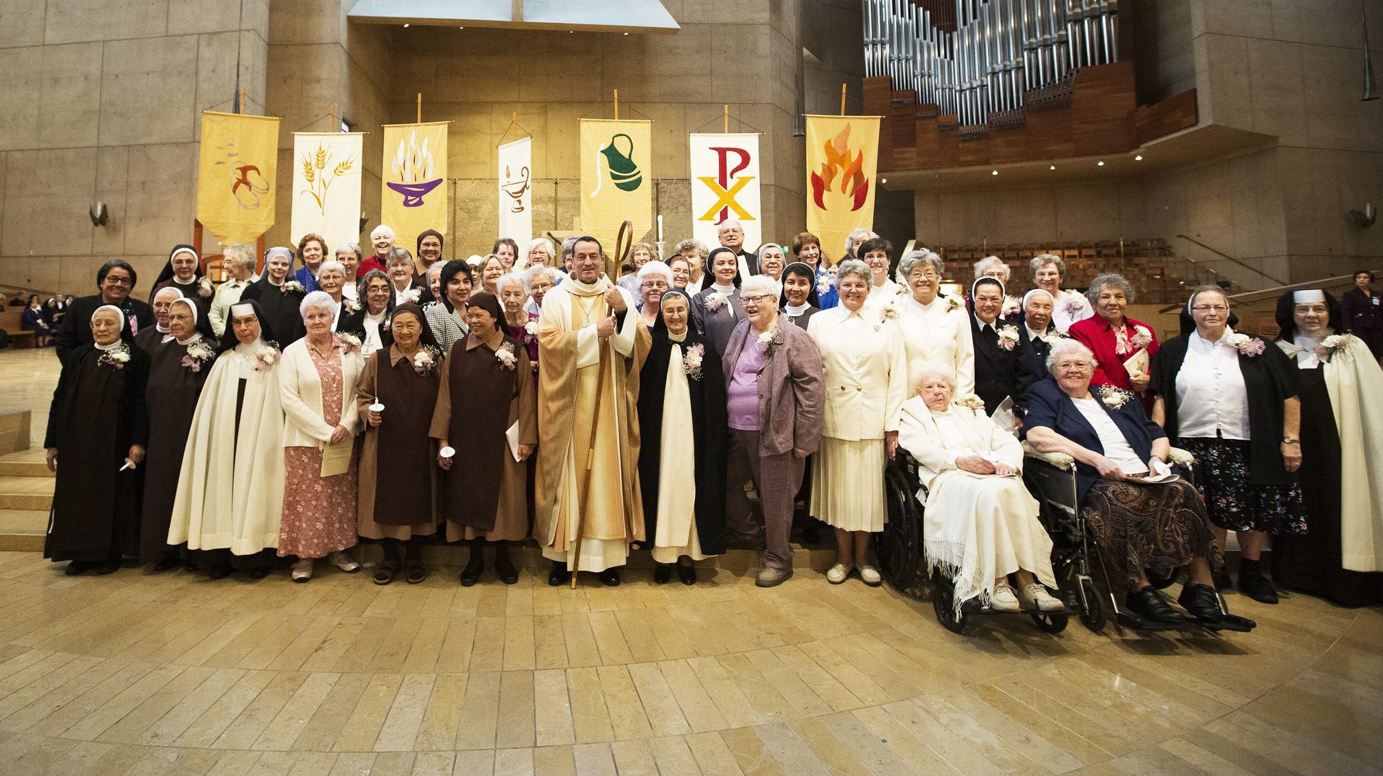 Sisters at the annual Religious Jubilarians Mass in 2016 with then-Auxiliary Bishop Joseph Brennan. (Victor Alemán)