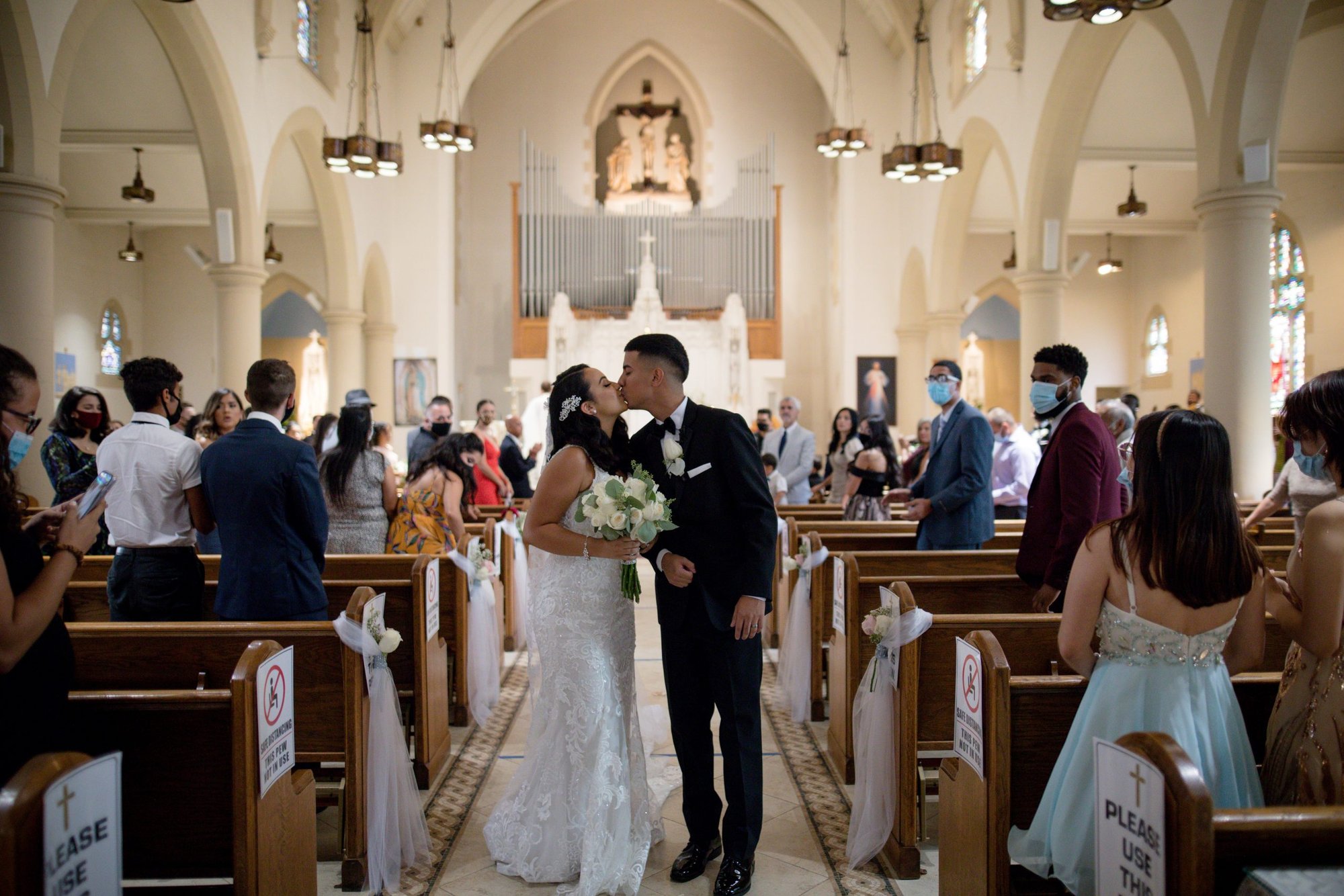 Agustin and Rebecca Vazquez during their wedding at Sacred Heart in Lyndhurst, New Jersey, Aug. 24, 2020. (CNS photo/courtesy Agustin and Rebecca Vazquez via The Catholic Advocate)