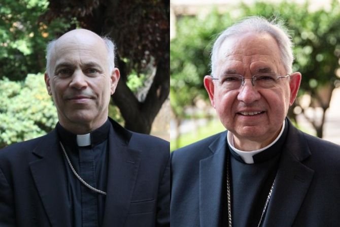 Archbishop Salvatore Cordileone of San Francisco (left) and Archbishop Jose Gomez of Los Angeles (right)/ Catholic News Agency