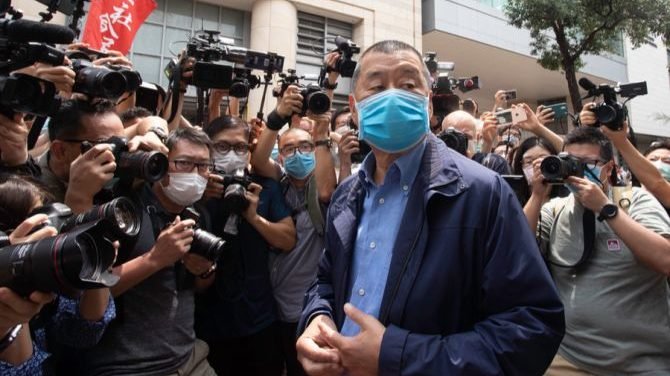 Hong Kong.Hong Kong media tycoon and founder of Apple Daily newspaper Jimmy Lai Chee Ying arrives at the West Kowloon Magistrates' Court, May 18, 2020. (Yung Chi Wai Derek/Shutterstock via CNA)