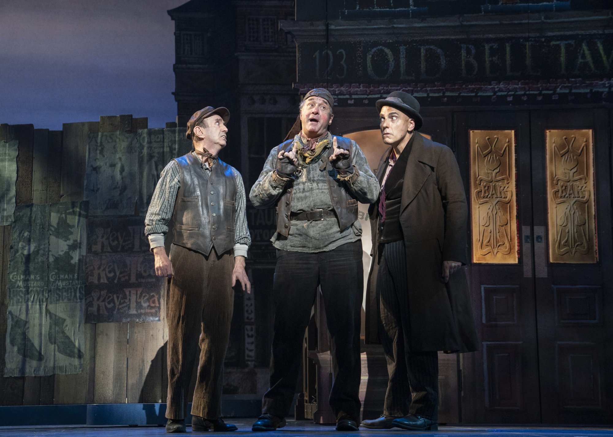 Patrick Kerr, Adam Grupper as Alfred P. Doolittle, and William Michals in The Lincoln Center Theater Production of Lerner & Loewe’s "My Fair Lady." (Joan Marcus)