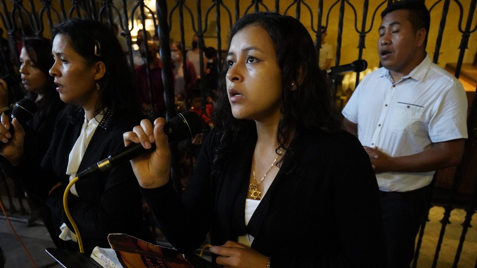 Members of the choir of Our Lady of Loretto Church in Hempstead, N.Y., sing during a Spanish-language Mass Sept. 6, 2021, at Immaculate Conception Seminary in Huntington, N.Y. The liturgy was part of the annual Labor Day Encuentro sponsored by the Hispanic Ministry and Evangelization office of the Diocese of Rockville Centre, N.Y. (CNS photo/Gregory A. Shemitz)