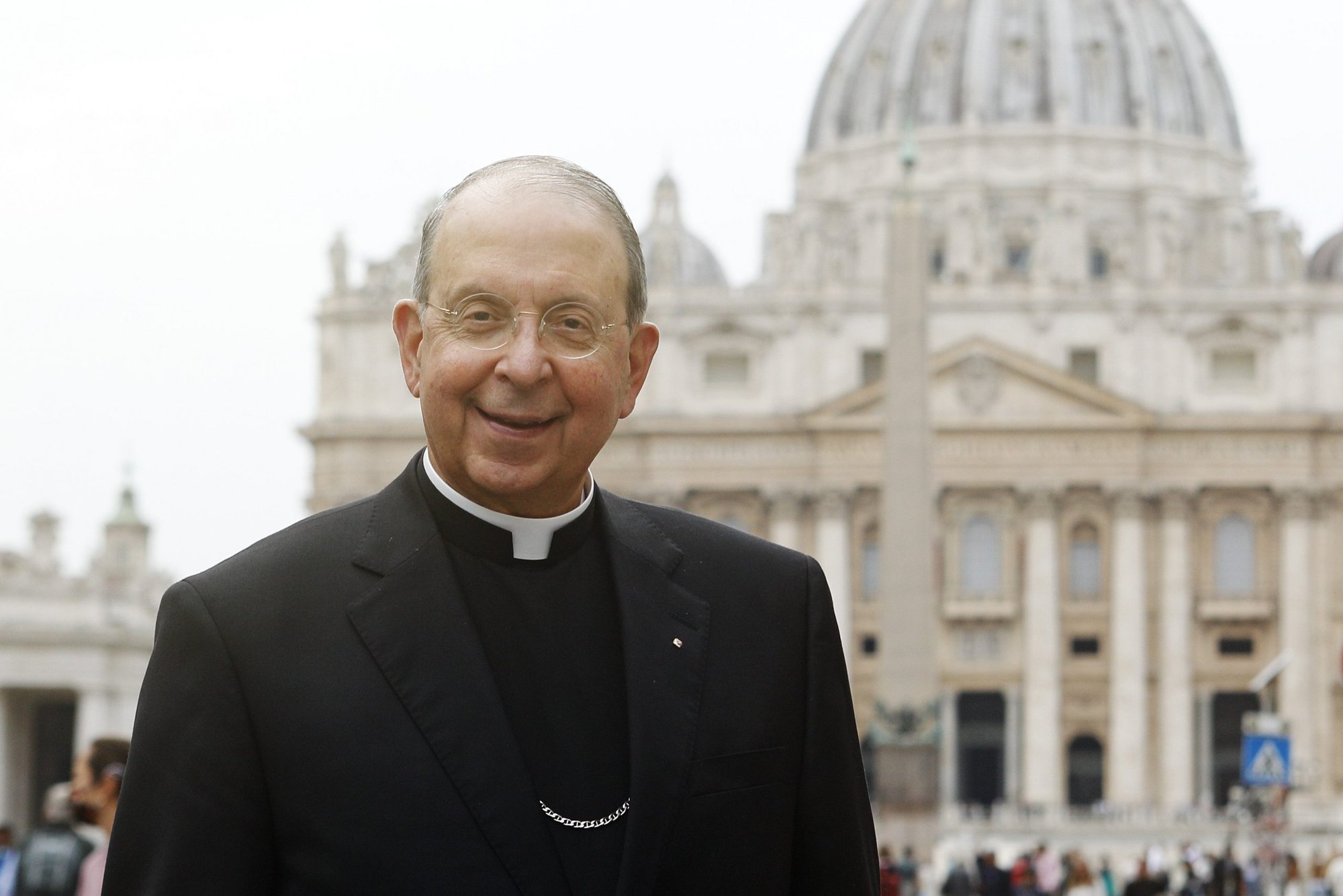 Archbishop William E. Lori of Baltimore, incoming chairman of the U.S. bishops' Committee on Pro-Life Activities, is pictured outside St. Peter's Square in Rome Oct. 23, 2021. He spoke to Catholic News Service about the U.S. bishops' document on the Eucharist and Pope Francis' Oct. 29 meeting with U.S. President Joe Biden. (CNS photo/Robert Duncan)