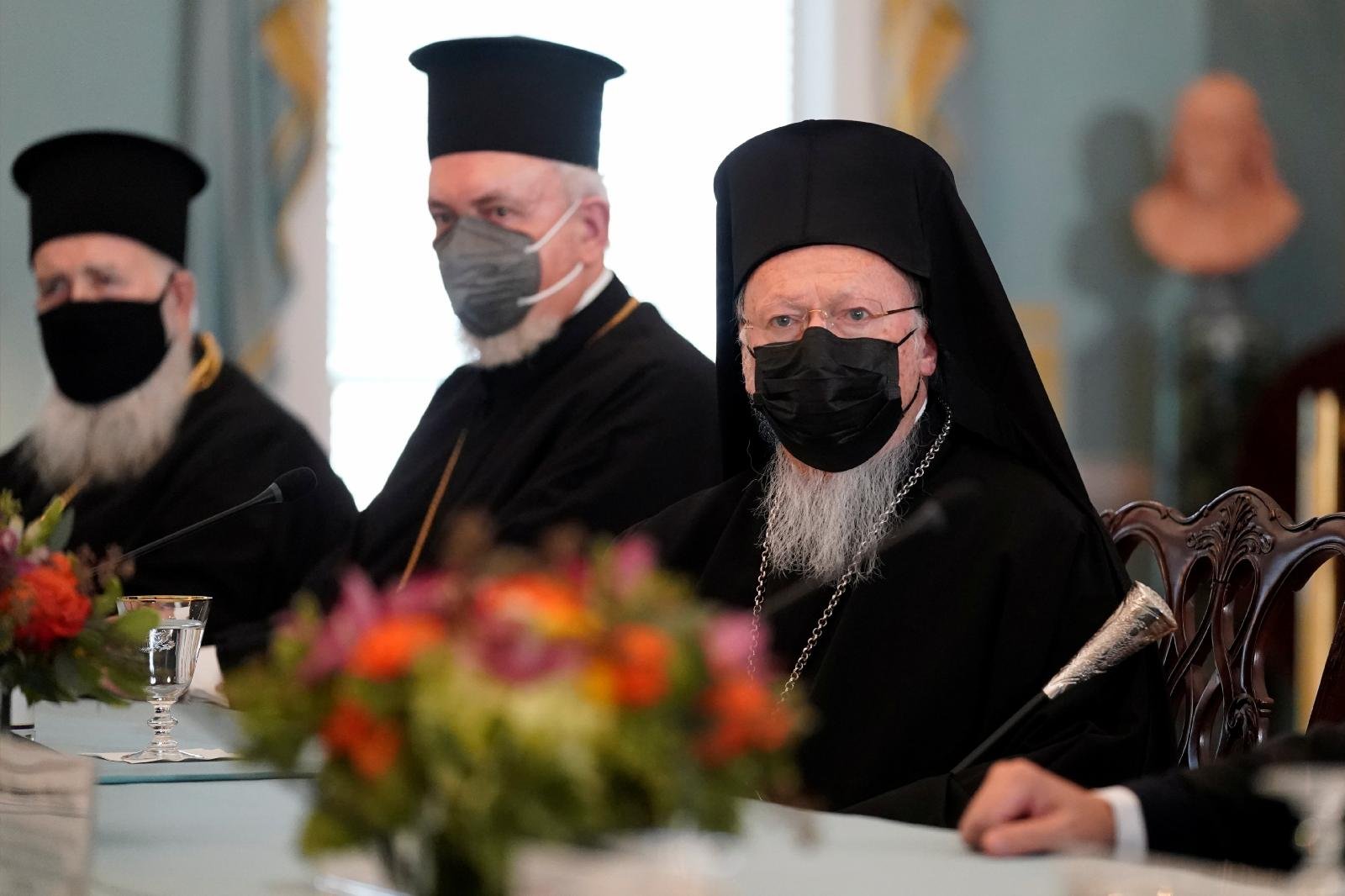 Ecumenical Patriarch Bartholomew of Constantinople is seen during a meeting with Secretary of State Antony Blinken at the U.S. State Department in Washington Oct. 25, 2021. (CNS photo/Patrick Semansky, Pool via Reuters)