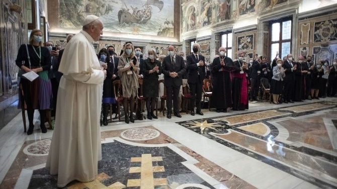 Pope Francis meets with the Centesimus Annus Pro Pontifice Foundation at the Vatican on Oct. 23, 2021. (Vatican Media via CNA)