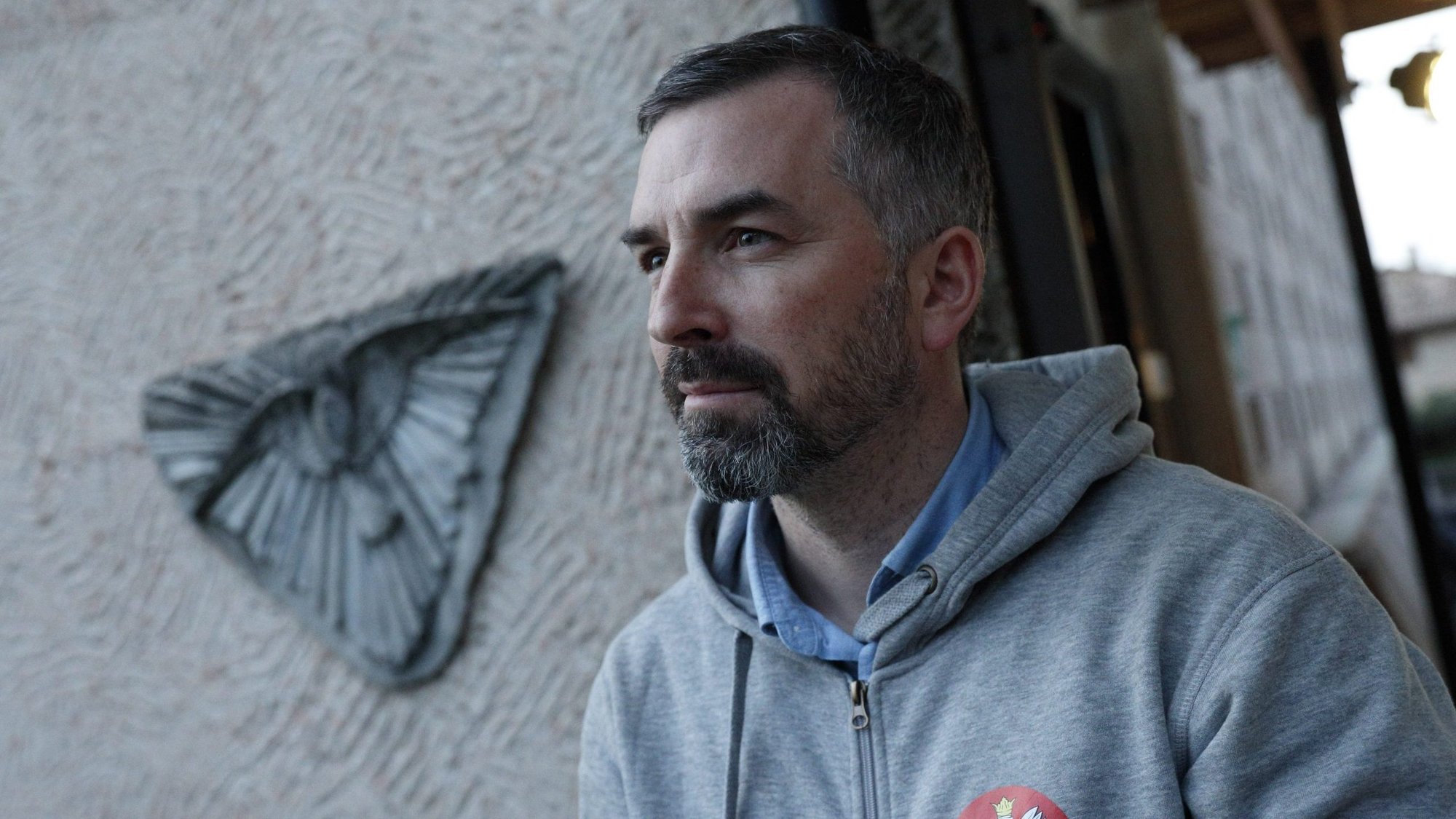 Andrew Keogh, an Irishman helped to get sober and off the streets by the Poland-based foundation Barka, is pictured in Assisi, Italy, Nov. 11, 2021. He now works for the foundation in England and accompanied Barka's 10 Polish pilgrims to Assisi for a meeting with Pope Francis. (CNS photo/Paul Haring)